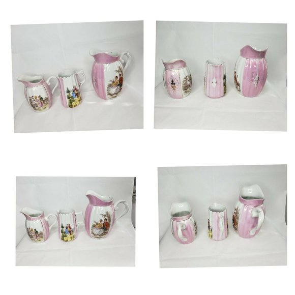 Vintage Pink White Courting Madame Pitcher Set